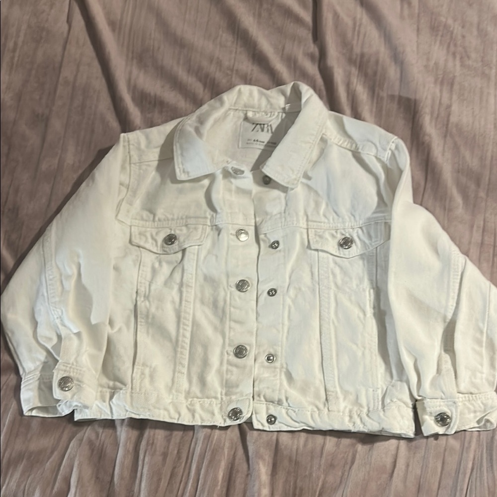 White Denim Jacket with Silver Buttons